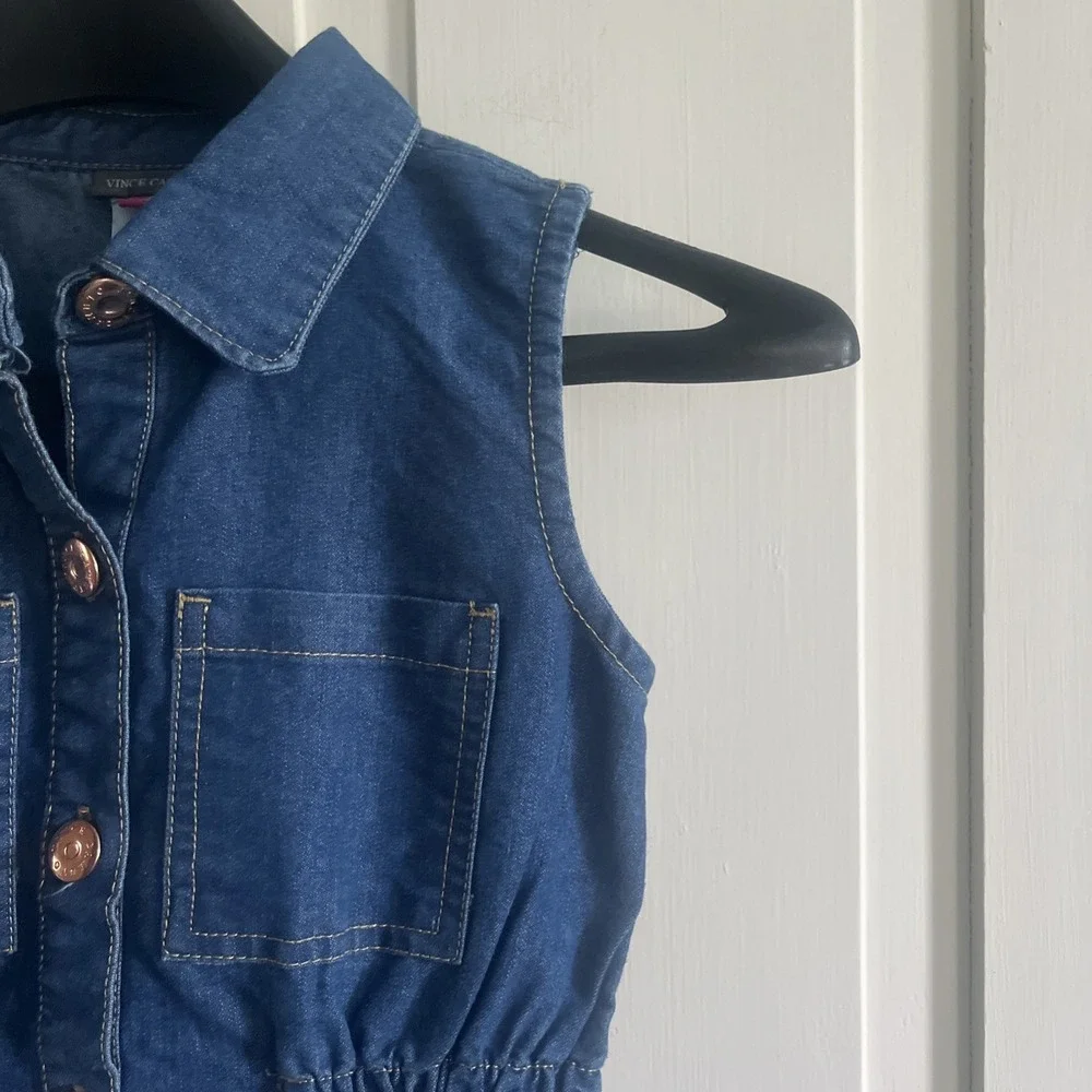 Vince Camuto Girls Sleeveless Blue Denim Shirtdress Size 8 Pockets Party